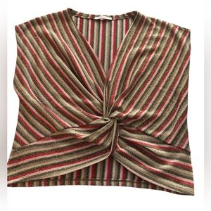 Zara Gold Metallic Stripe Front Knot Twist Top Cap sleeves Shimmer Size Small